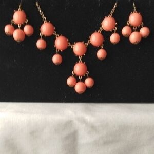 Coral Bead Drop Necklace and Earring Set